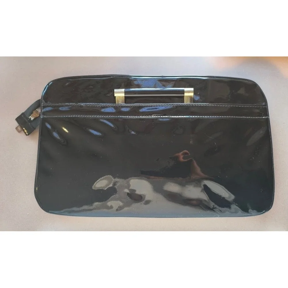 Bell Vintage Black Patent Leather Bag with Adjustable Gold Handle‎